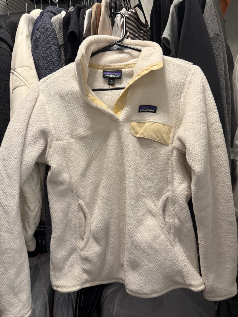 Patagonia Cream Sherpa Pullover with Pale Yellow Accents